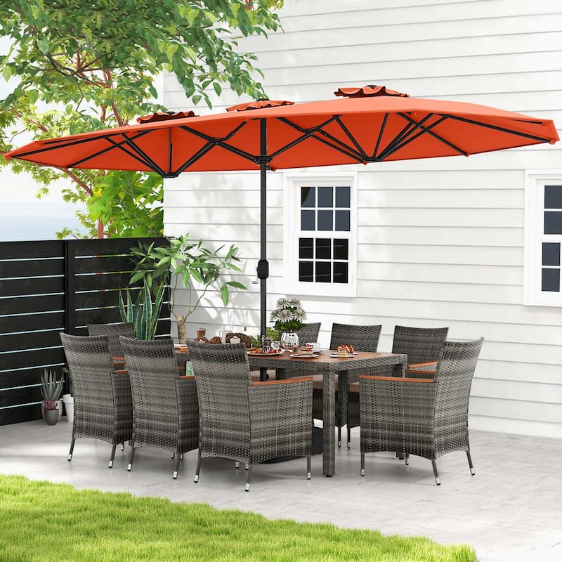 10 PCS Patio Wicker Dining Set Outdoor Furniture Set w/ Umbrella