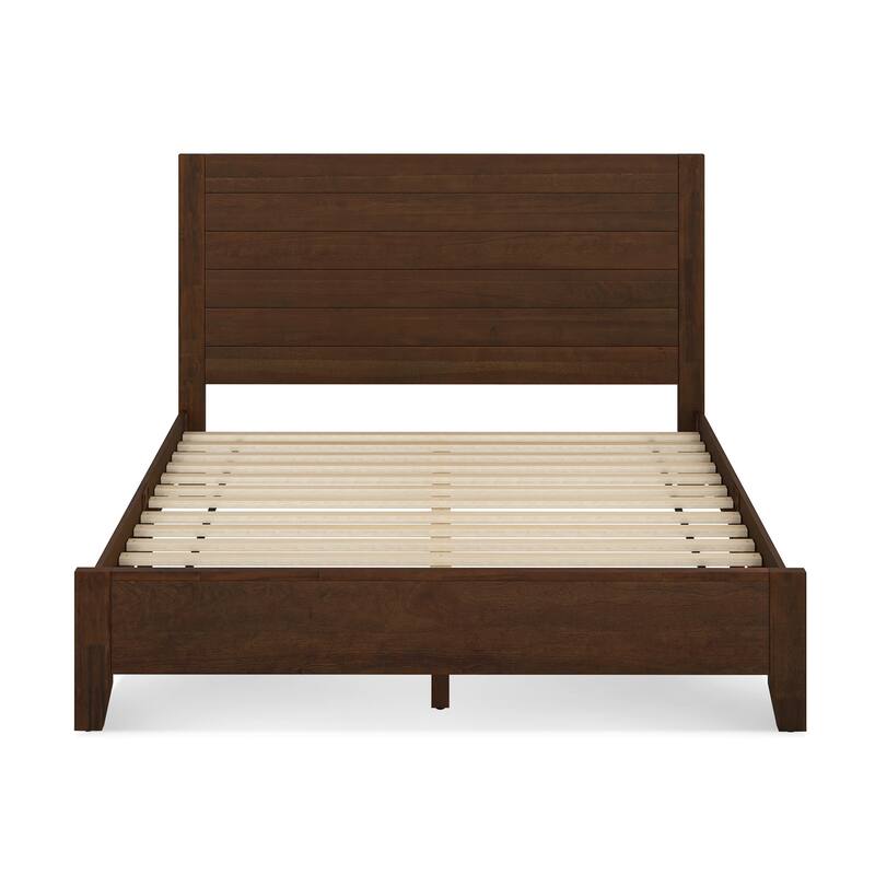 Mid-Century Modern Solid Wood Platform Bed with Headboard Queen/King/Full Size
