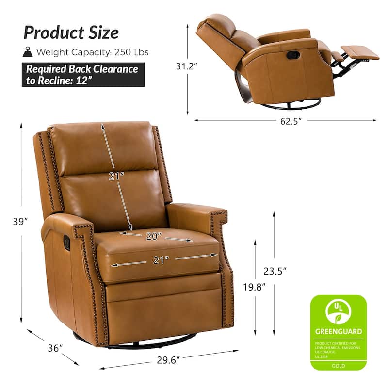 Echidna Transitional Genuine Leather Swivel Rocker Nursery Chair with Nailhead Trim by HULALA HOME