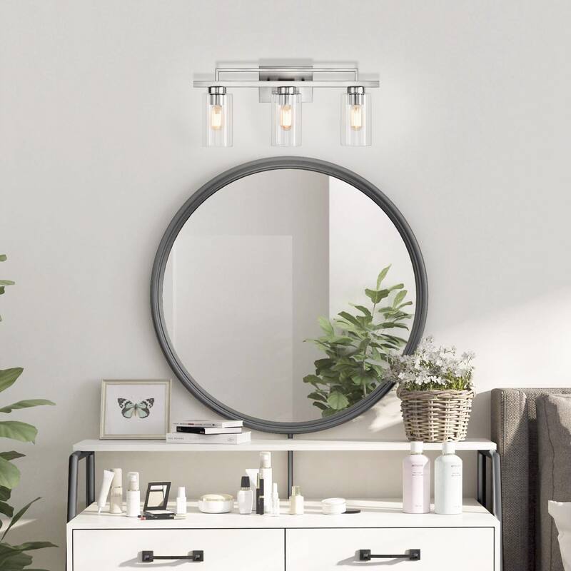 23.5 in. 3-Light Brushed Nickel Vanity Light with Glass Shades - Brushed Nickel