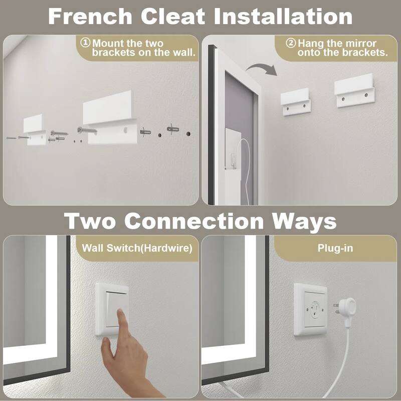Black Metal Framed LED Front Light and Backlit Anti-Fog Wall Bathroom/ Vanity Mirror