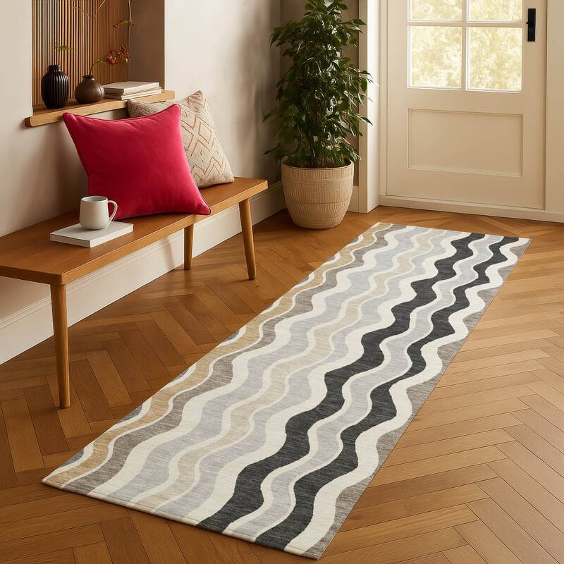 Machine Washable Indoor/ Outdoor Funky Stripe Chantille Rug
