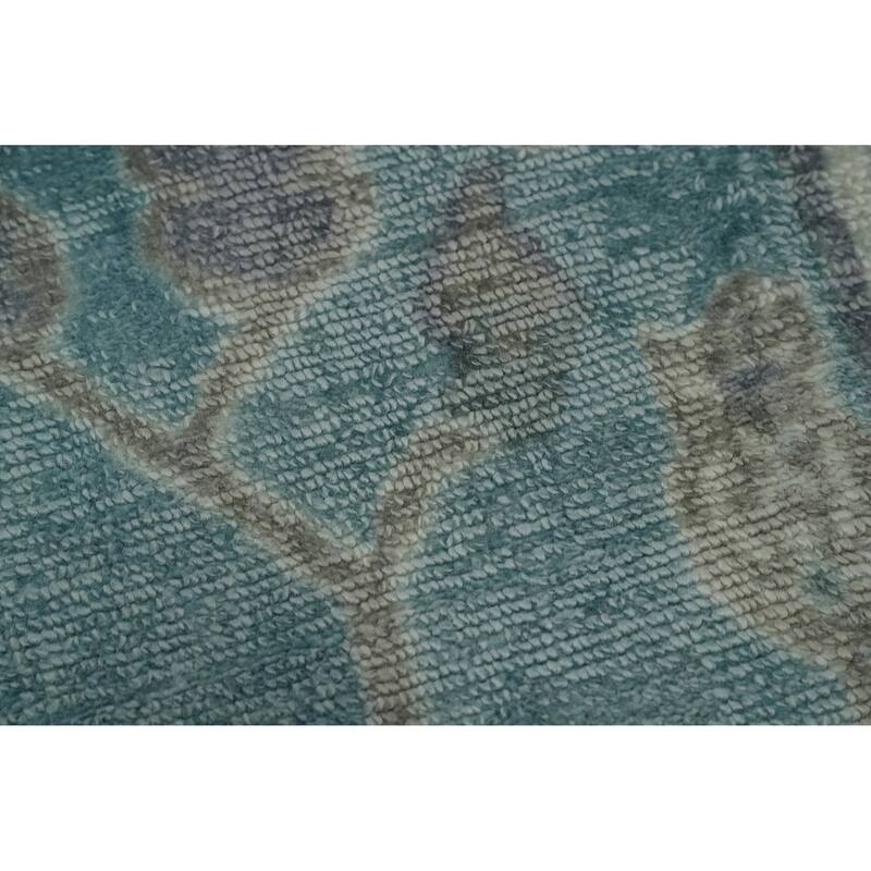 Hand-knotted Transitional Silk Carpet Blue Oushak Rug Floral Oriental Area Rug - 8' 0'' X 5' 0''
