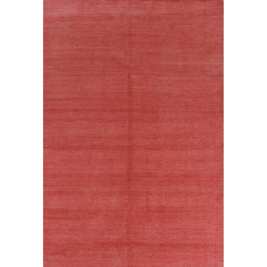 Hand Knotted Oriental 100% Wool Carpet Modern Solid Coral Gabbeh Area Rug - 8' 8'' X 6' 0''
