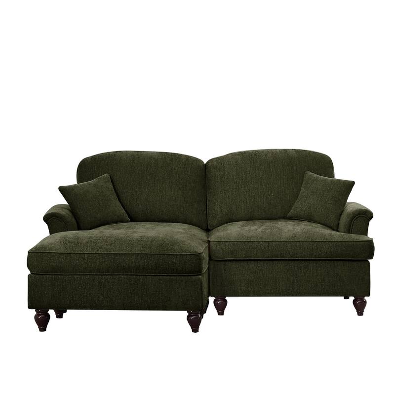 76.4" L Shaped 2-Seat Sectional Sofa, Chenille Couch with Ottoman, Flared Arms Loveseat with Removable Ruffles Pleats Skirts