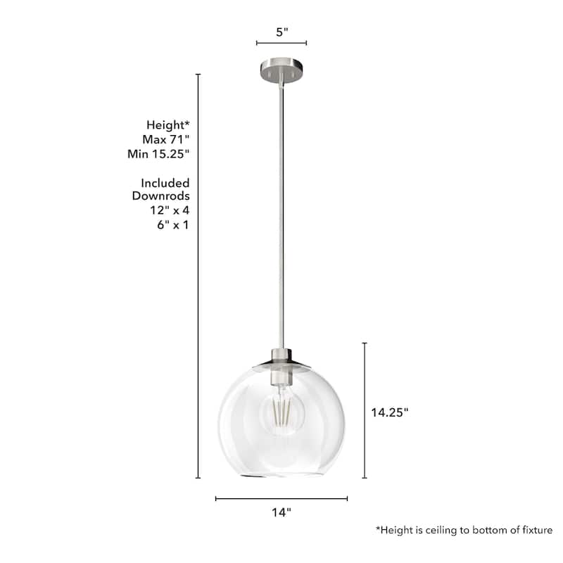 Hunter Xidane 1 Light Clear Glass Pendant or Semi-Flush Light - Kitchen Island, Dining Room, Entry - Glam, Contemporary