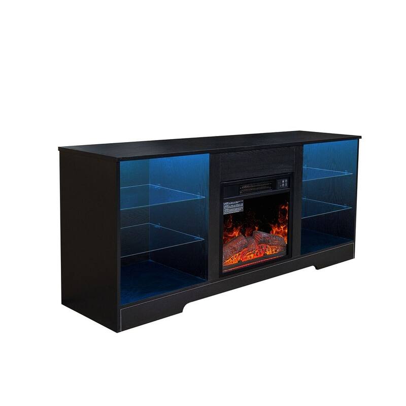 Modern Fireplace TV Stand with 18 Inch Electric Fireplace Heater