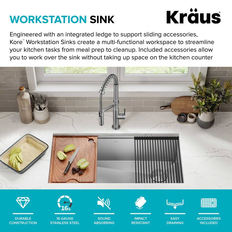 KRAUS Kore Workstation Undermount Stainless Steel Kitchen Sink