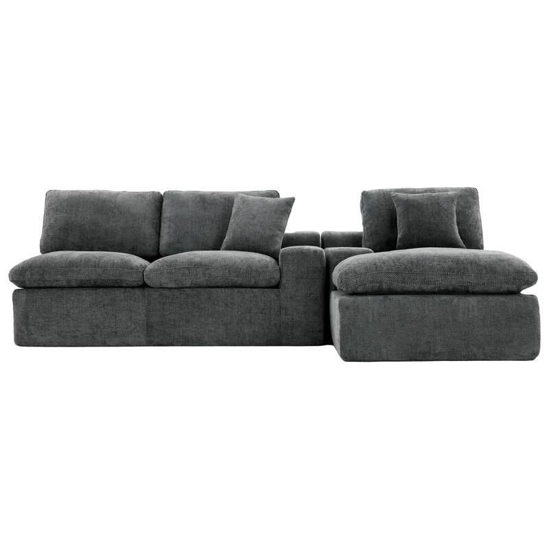 L-Shape Cloud Sectional Sofa with Chaise, Chenille Modular Boneless Upholstered Couche, Full-Compressed Sofa with Side Pockets