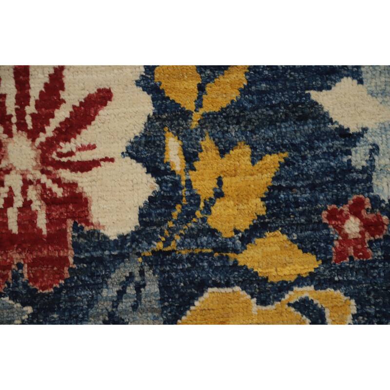 Hand Knotted Oriental 100% Wool Carpet Transitional Floral Navy Blue & Blues Oushak Area Rug - 6' 6'' X 5' 3''