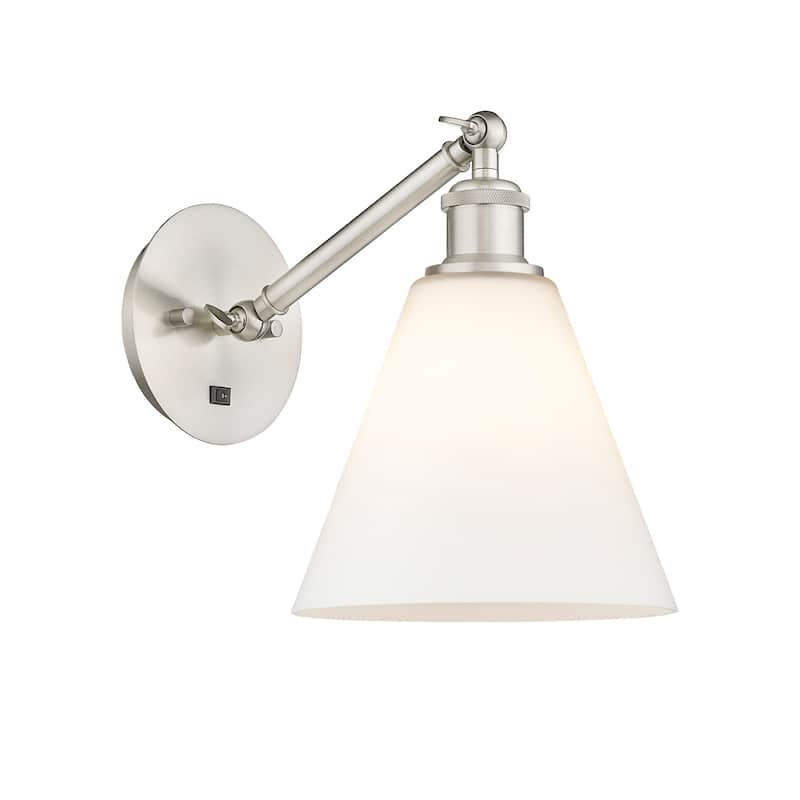 Innovations Lighting 317-1W-14-8 Berkshire Sconce Berkshire 14" Tall - Brushed Satin Nickel / Matte White