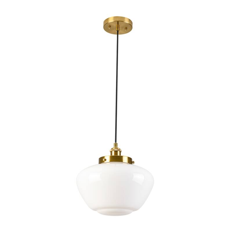 1-Light Mid-Century Modern Brass/Black Frosted Glass Globe Dome Pendant Light