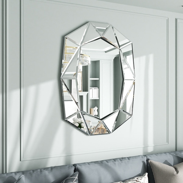 3D Modern Wall Mirror w/ Beveled Edge Frame Geometric Mirror