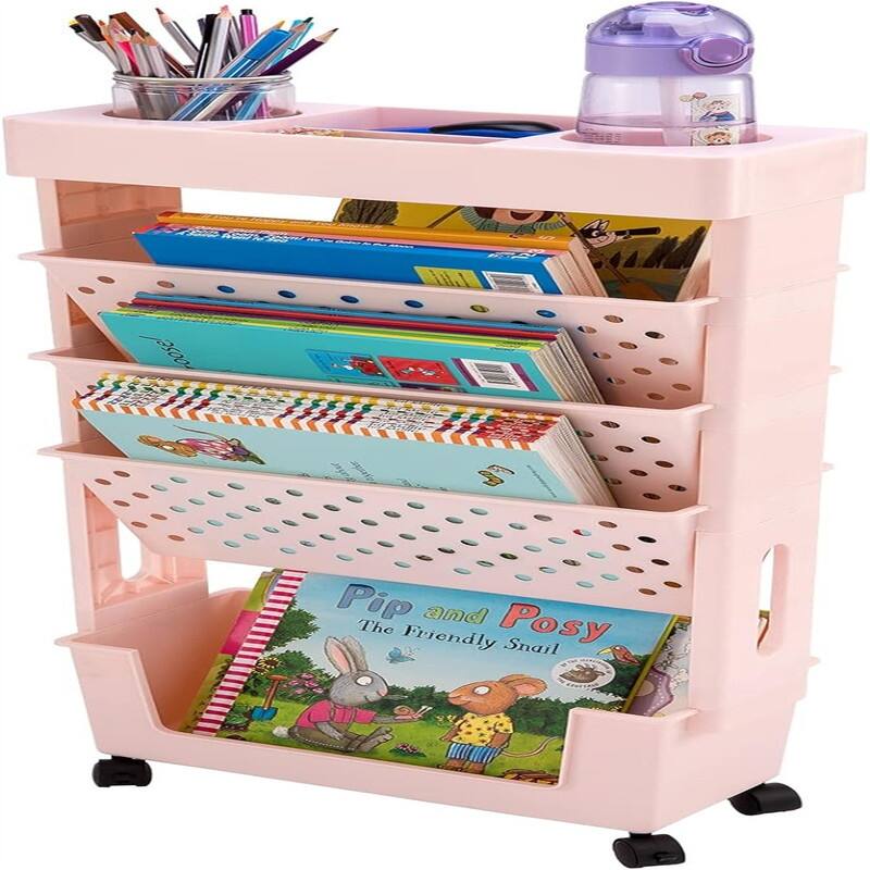 Pink Rolling Office Paper Organizer - 5.9"D x 14.7"W x 30.7"H - Steel Finish - Pink