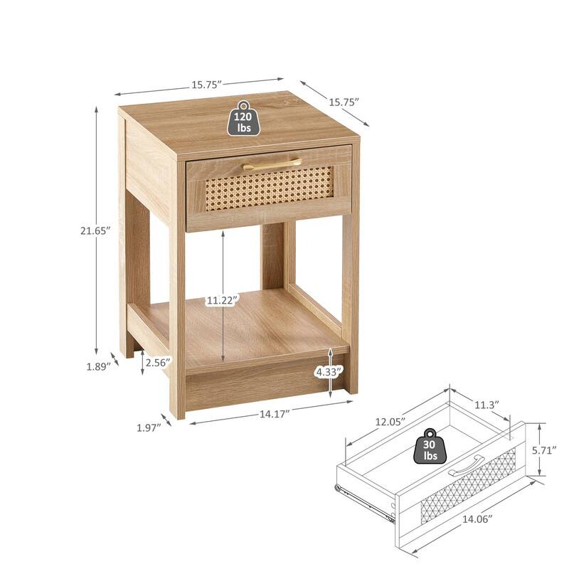 15.75" Rattan Side table with Drawer