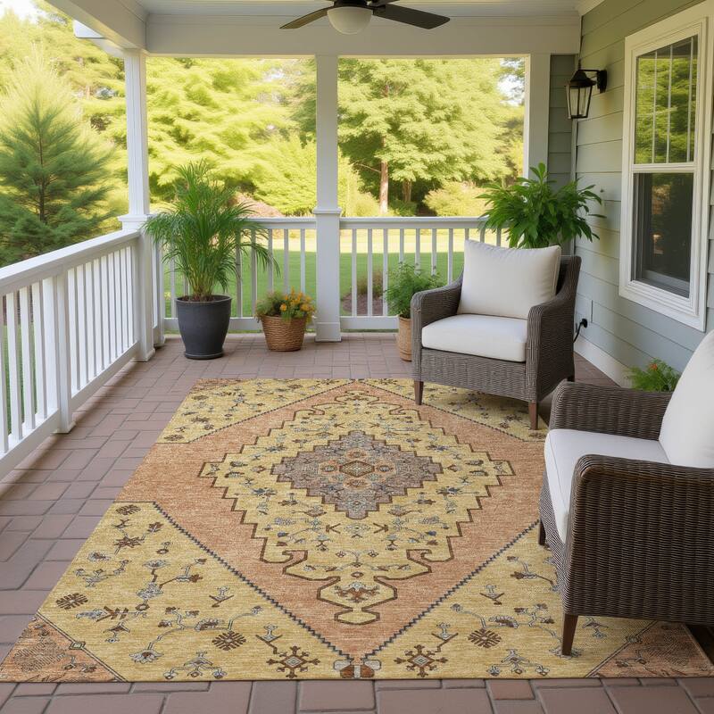 Machine Washable Indoor/ Outdoor Global Marrakesh Chantille Rug - Gold - 10' x 14'