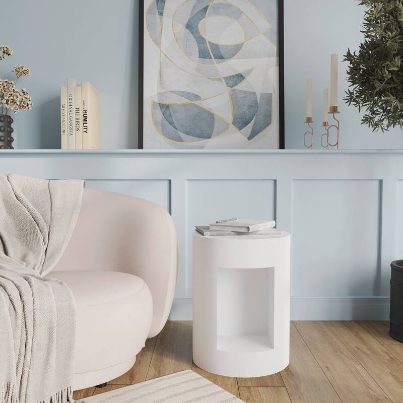 Nook 14" Wide Round Side Table in Fiberstone with Open Storage Compartment