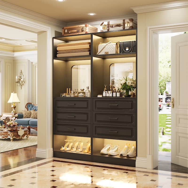 Cimly 25'' Freestanding Closet System with Drawers and Mirror, Display Shelves Organizer with Shelving