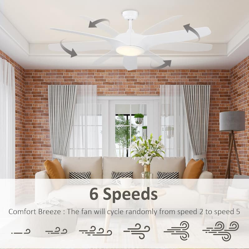 HOMCOM Reversible Indoor Ceiling Fan with Light, Modern Mount LED Lighting Fan with Remote Controller - 52" x 52" x 15"