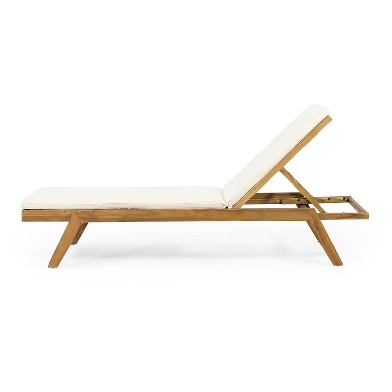 Caily Outdoor Acacia Wood Outdoor Chaise Lounge with Cushions by Christopher Knight Home