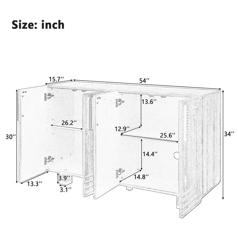 54" Retro Storage Sideboard Cabinet Buffet with Adjustable Shelves