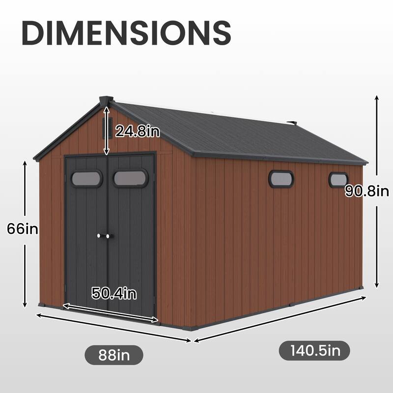 8' x 8' / 8' x 10'/ 8' x 12' Outdoor Resin Storage Shed with Floor & Lockable Doors All-Weather Garden Tool Storage for Patio