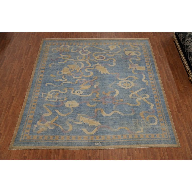 Hand Knotted Traditional Wool Blue Geometric Area Rug - 12' 0'' X 11' 10''