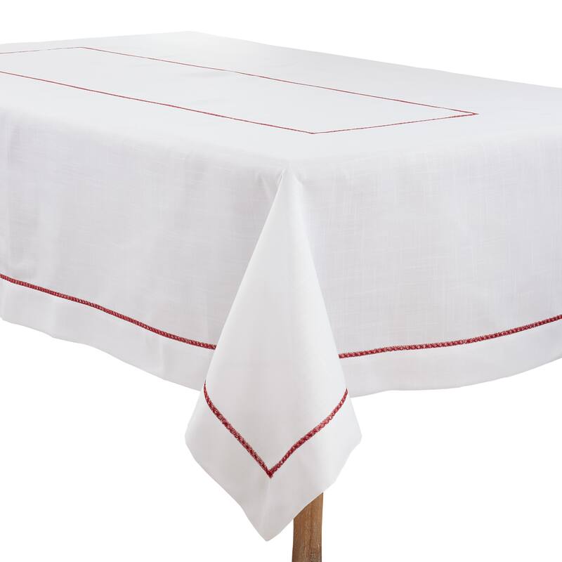 Tablecloth With Embroidered Border Design - 65"x120" - Burgundy