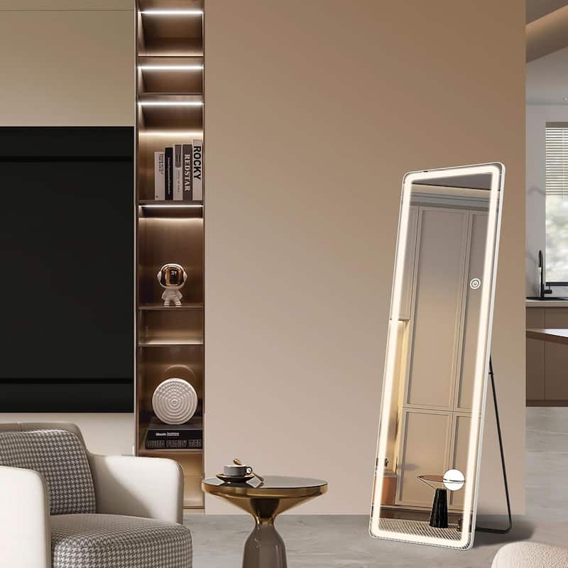 Floor Mirror with LED Light, 64" x 21" Full Length Mirror with Stand, Hanging Mirror Wall Mounted Mirror Full Body Mirror