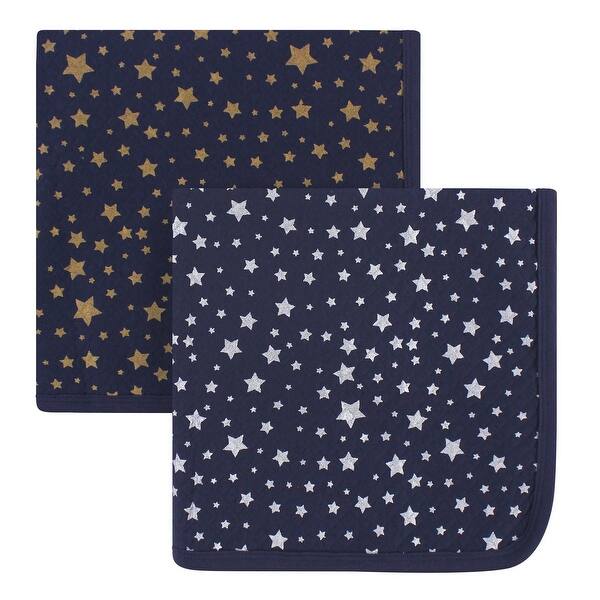 slide 1 of 1, Hudson Baby Infant Quilted Multi-Purpose Swaddle, Receiving, Stroller Blanket, Metallic Stars 2-Pack, One Size