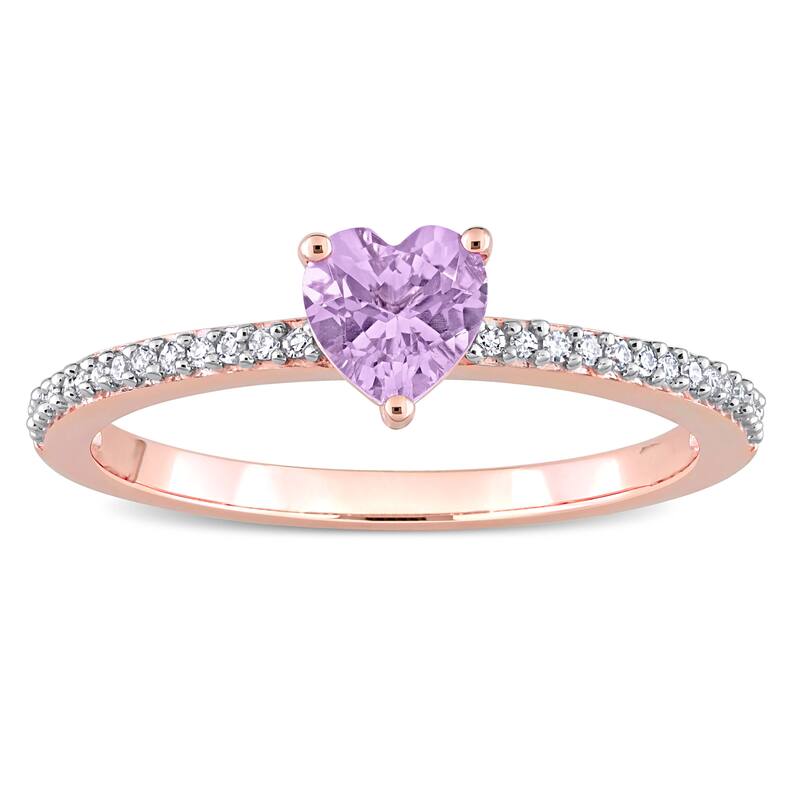 Miadora 10k Rose Gold Heart-cut Rose de France and 1/10ct TDW Diamond Birthstone Ring