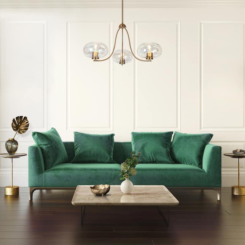 Modern Glam 3-Light Chandelier Gold Globe Colored Glass Ceiling Lights for Dining Living Room - D31" x H14"