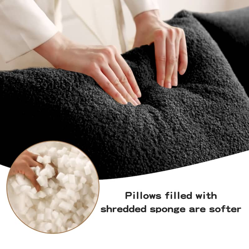 Modern 3-Seater Boneless Sofa, 115.3" Teddy Fabric Couch with Curved Armrests, Anti-Slip Base, No Assembly for Living Room