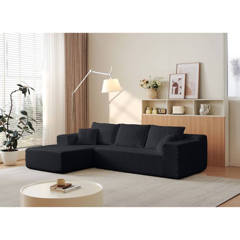 Modular Sectional Sofa with L-Shape Chaise, Chenille Upholstered Cloud Sofa, Corner Deep Seat Sofa with 5 Throw Pillows