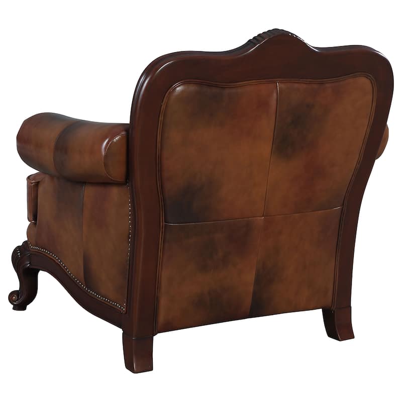 Victoria Brown Full Leather Upholstered Sofa Set