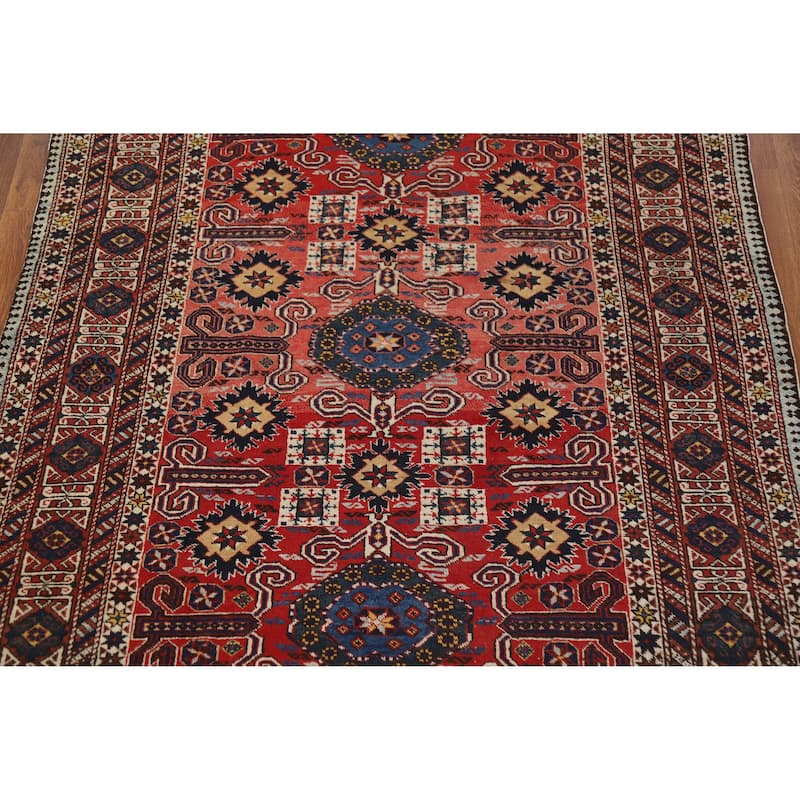 Hand Knotted Oriental 100% Wool Carpet Traditional Geometric Red Kazak Area Rug - 6' 3'' X 4' 5''
