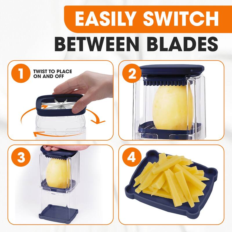 Cheer Collection Vegetable Chop Box with 3 Blades Navy Blue