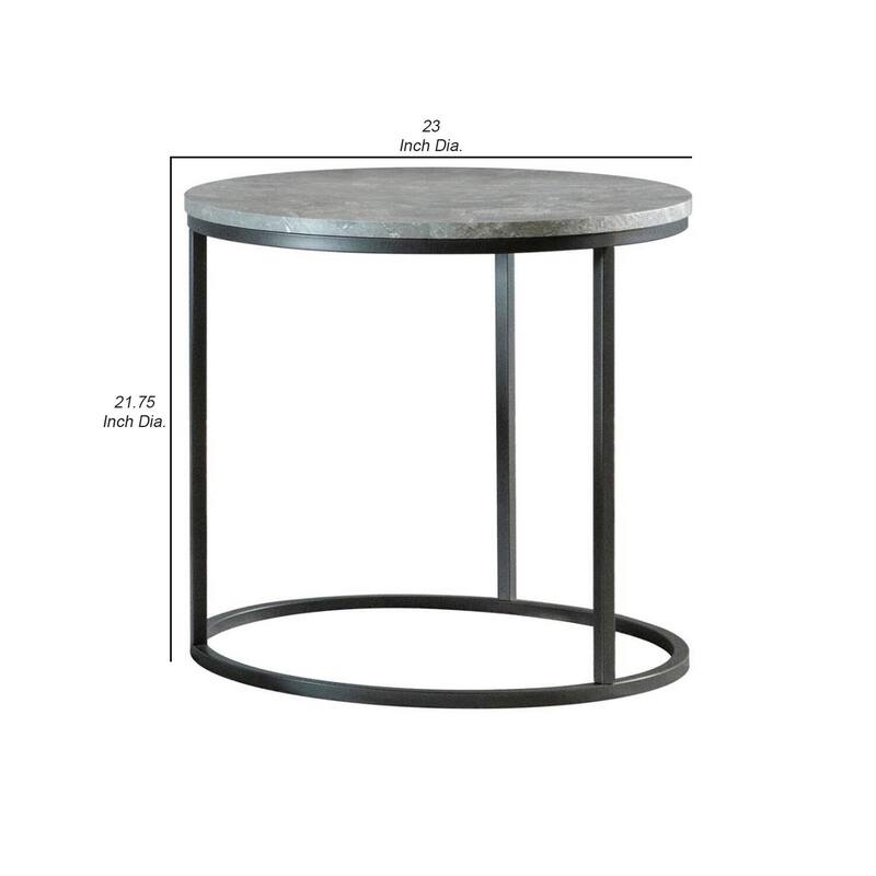 23.12 in. Black Round Faux Marble End Table, Sturdy Build End Side Table for Living Rooms
