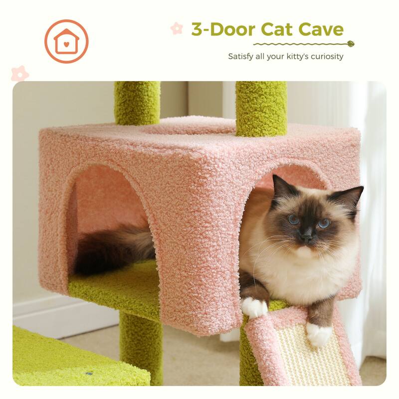 Multi-Level Cat Tree - Green/Pink