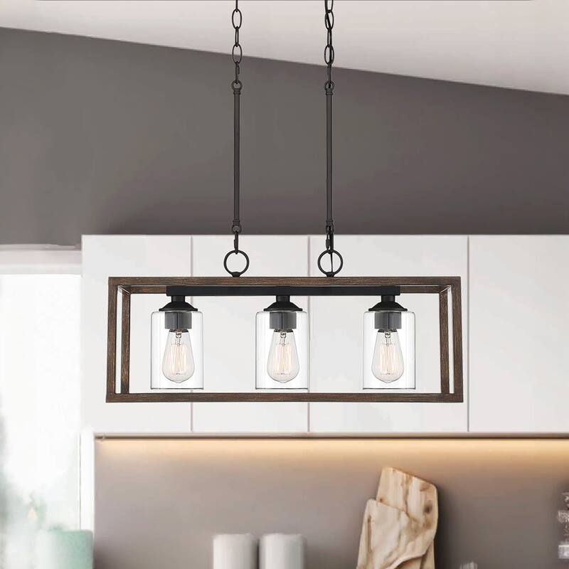 Moulins 3-ight Linear Modern Farmhouse Rectangle Chandelier with UL Certified - 25in