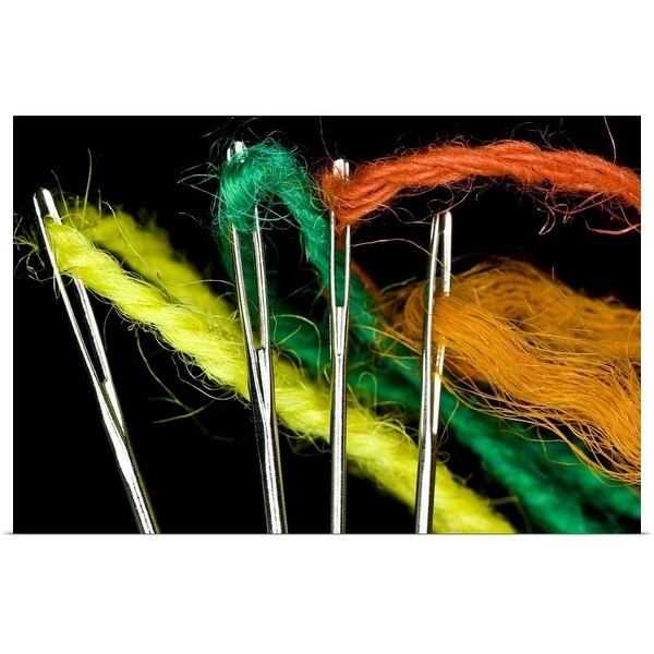 "Close-up of Four Sewing Needles with Thread" Poster Print