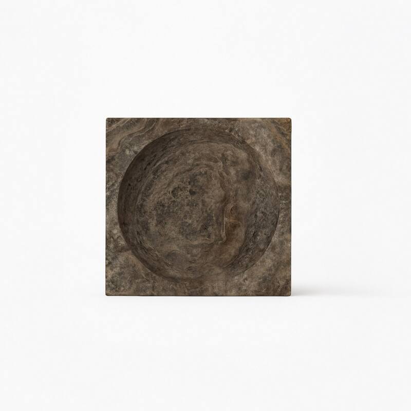 Small Travertine Square Bowl - 6" - Gray