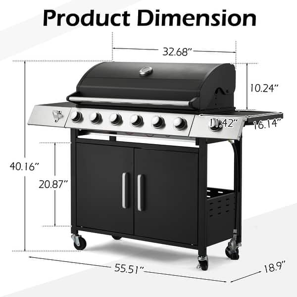 dimension image slide 2 of 3, 3-Burner Propane Grill with Side Burner, Locking Wheels, 395 Sq. In. Cooking Area, 36,000 BTU