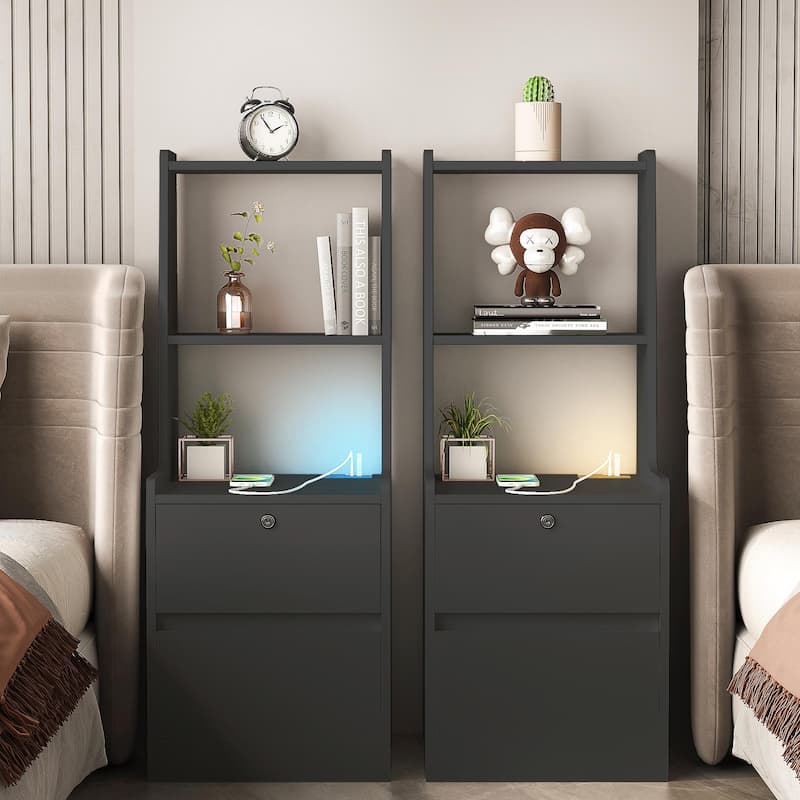 Modern Smart Nightstand with Charging Station and Night Light
