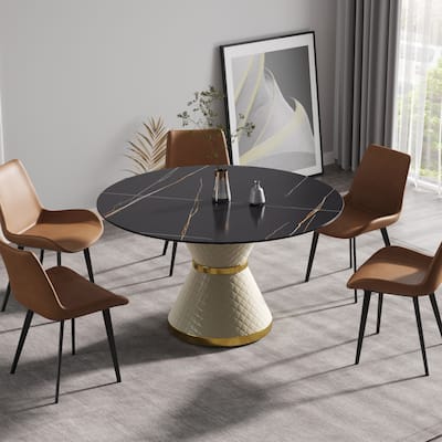 53.15"Modern artificial stone round carbon steel base dining table-can accommodate 6 people