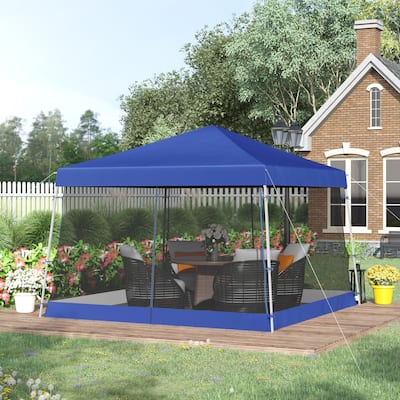 Outsunny 12' x 12' Pop Up Canopy, Foldable Canopy Tent with Carrying Bag, Mesh Sidewalls and 3-Level Adjustable Height