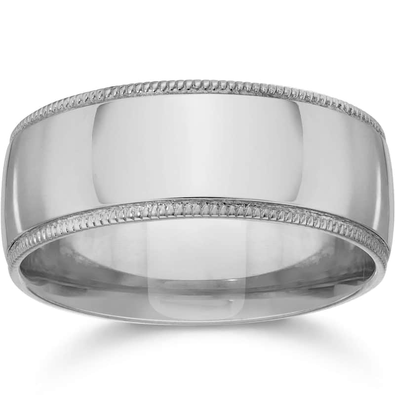 9mm Milgrain Mens Wedding Band White Gold