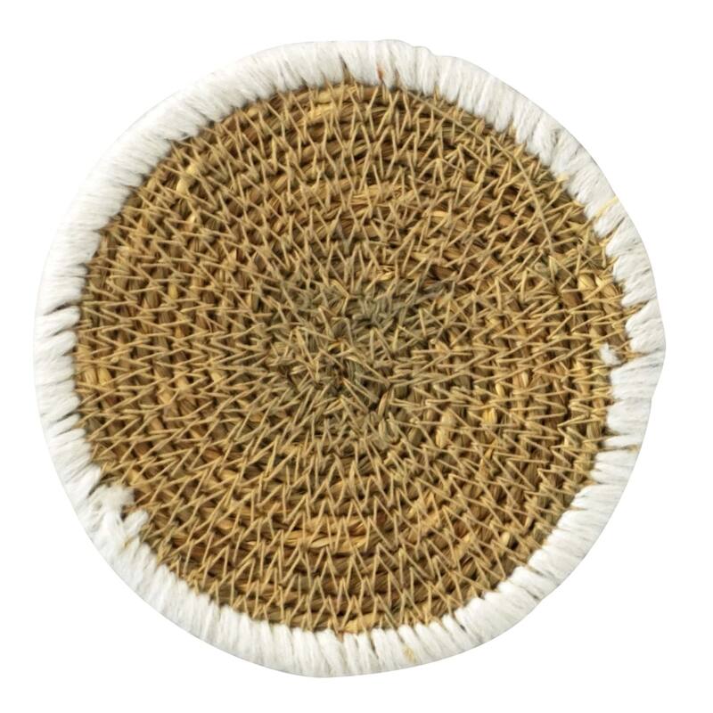 Set of 4 Seagrass Coasters White -A - Natural & White