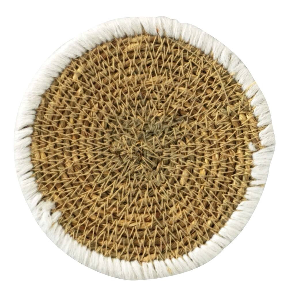 Set of 4 Seagrass Coasters White -A - Natural & White