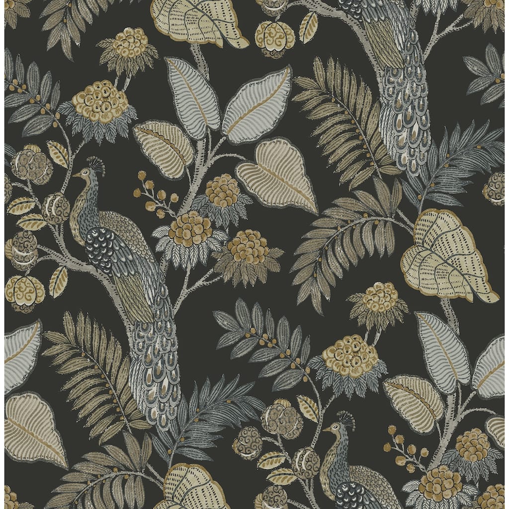 Chris Loves Julia x A-Street Prints Geneva Black Peacock Paradise Wallpaper